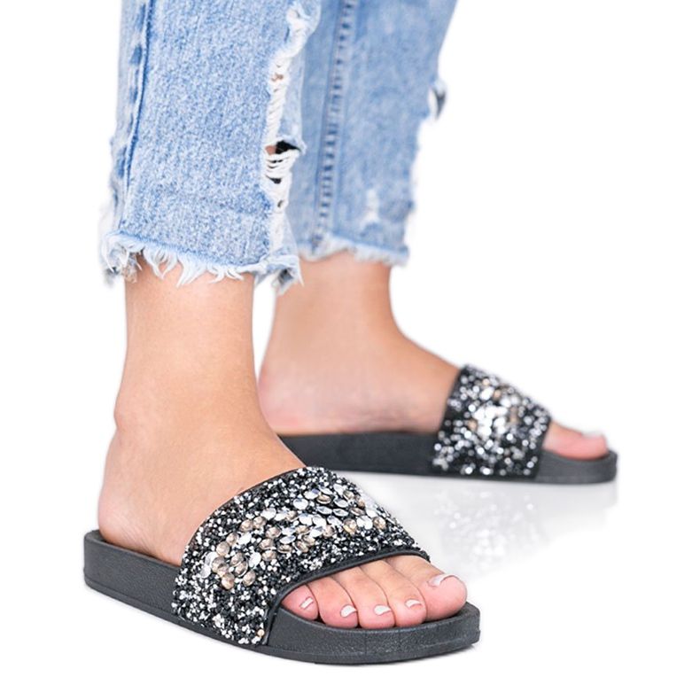Svarta Bling Bling tofflor för kvinnor