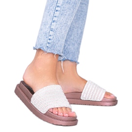 Trisha roséguld tofflor rikt dekorerade rosa