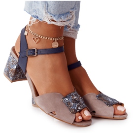 Läder Högklackade Sandaler Maciejka 04120-43 Beige-Marinblå