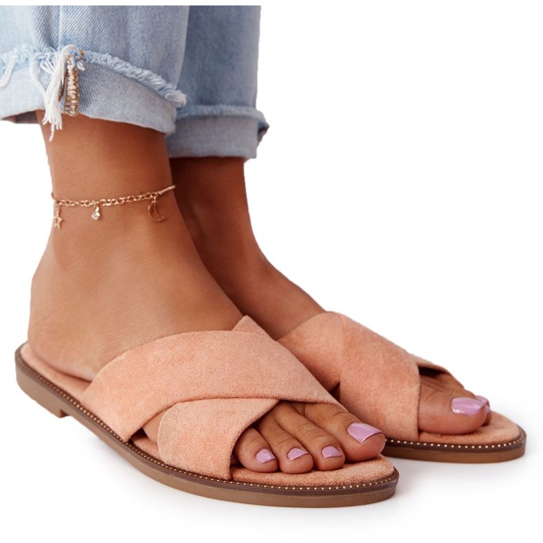 Edesa Peach Velour Tofflor för kvinnor orange