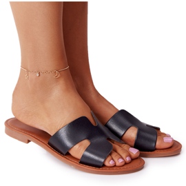 Kvinnors svarta läder tofflor Seres