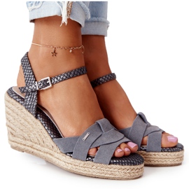 Läder Wedge Sandaler Big Star HH274378 Silver silver- grå