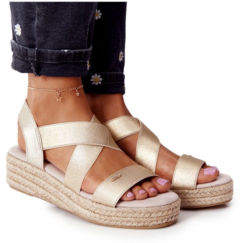 Big Star Kilsandaler med ribbad stor stjärna HH274414 Golden gyllene