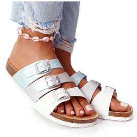 Läderprofilerade tofflor Big Star HH274587 Turkos-Silver vit blå