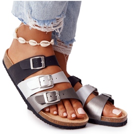 Läderprofilerade tofflor Big Star HH274588 Svart och silver