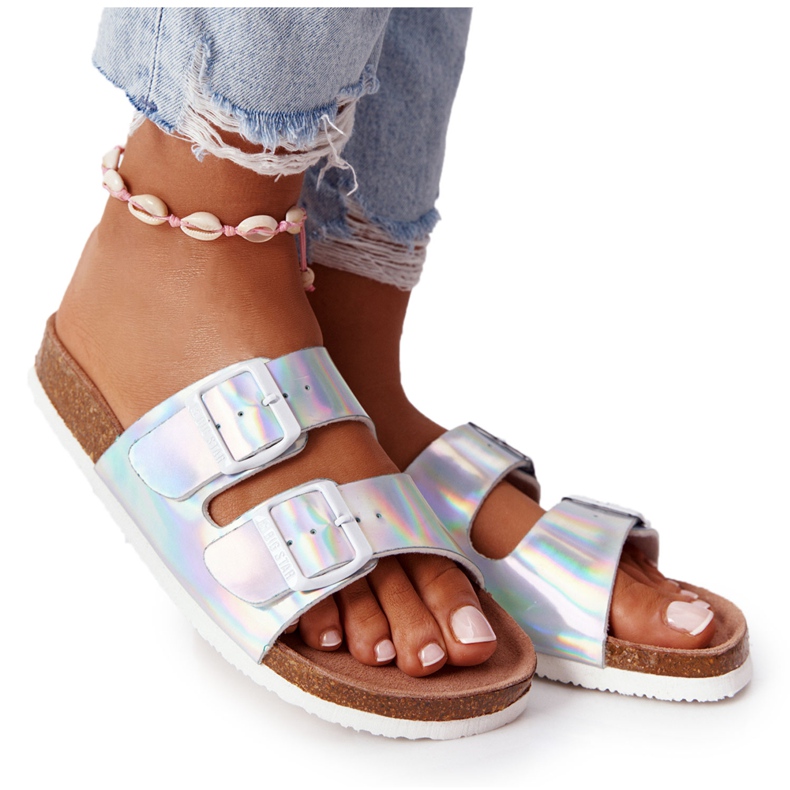 Läderprofilerade tofflor Big Star HH274895 Silver silver-