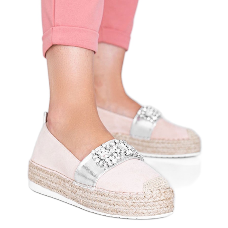 Beige espadriller med Cher -stenar silver-