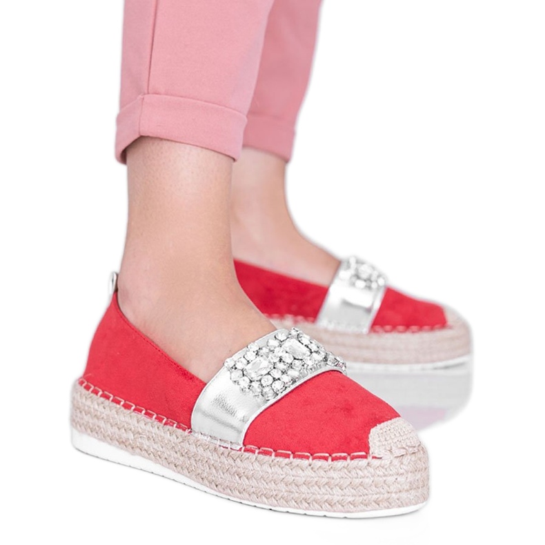Röda espadriller med Cher -stenar silver-