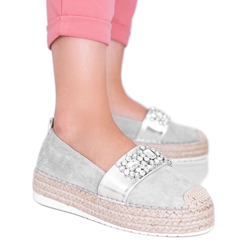 Grå espadriller med Cher -stenar silver-