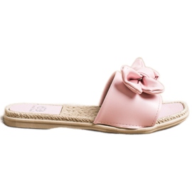 Small Swan Eko läder tofflor med rosett rosa