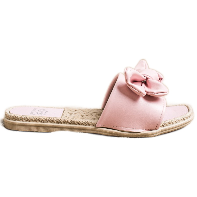 Small Swan Eko läder tofflor med rosett rosa
