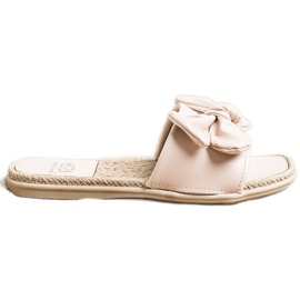 Small Swan Eko läder tofflor med rosett beige