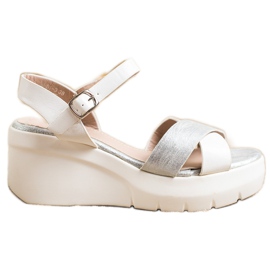 Small Swan Sandaler med kil vit silver-