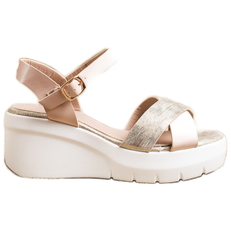Small Swan Sandaler med kil beige gyllene