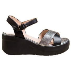 Small Swan Sandaler med kil svart grå