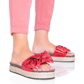 Columbia röda tofflor med rosett