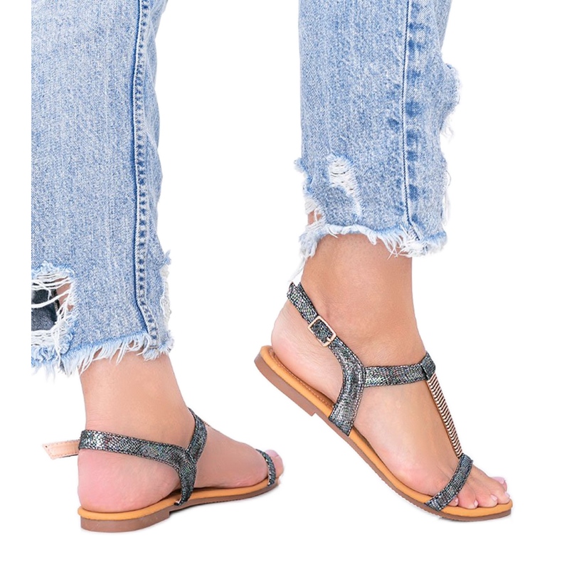 Igi svarta holografiska damsandaler