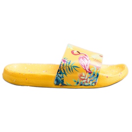 Bona Trendiga flip-flops med en flamingo gul