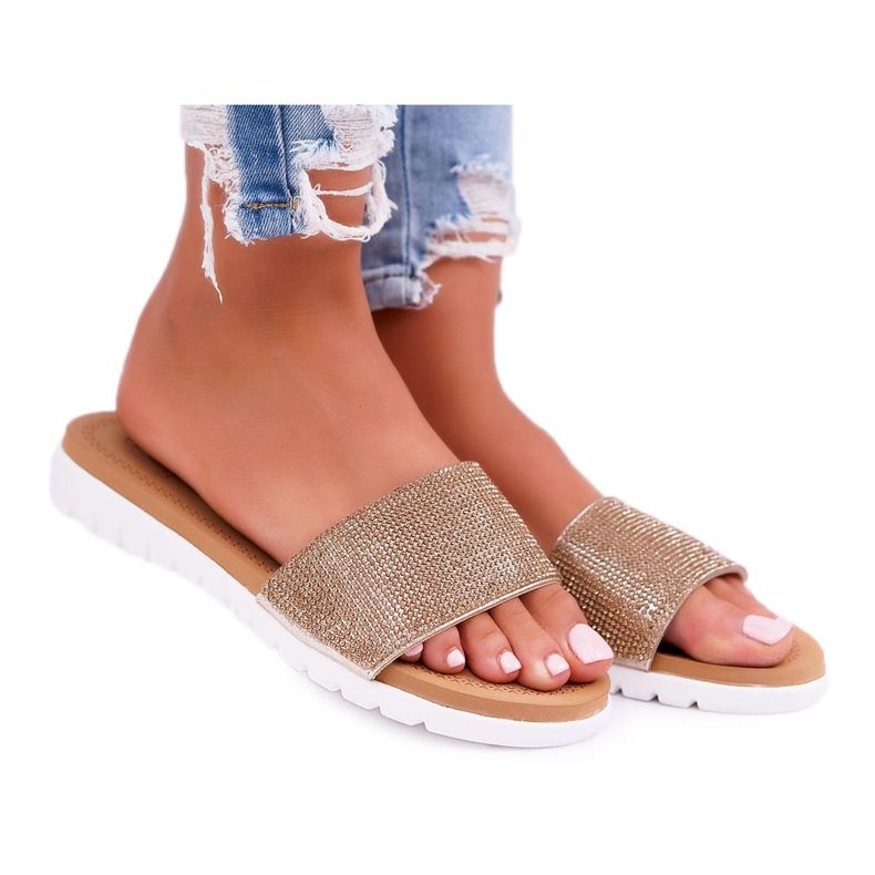 Lu Boo Tofflor med guldpalett för kvinnor gyllene