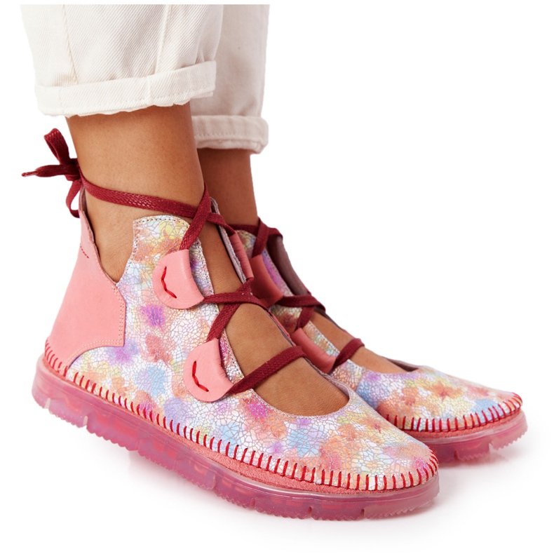 Läderstövlar för kvinnor Maciejka Pink 04457-15 blå orange rosa grön gul