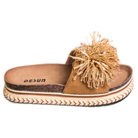 SHELOVET Trendiga tofflor med fransar brun