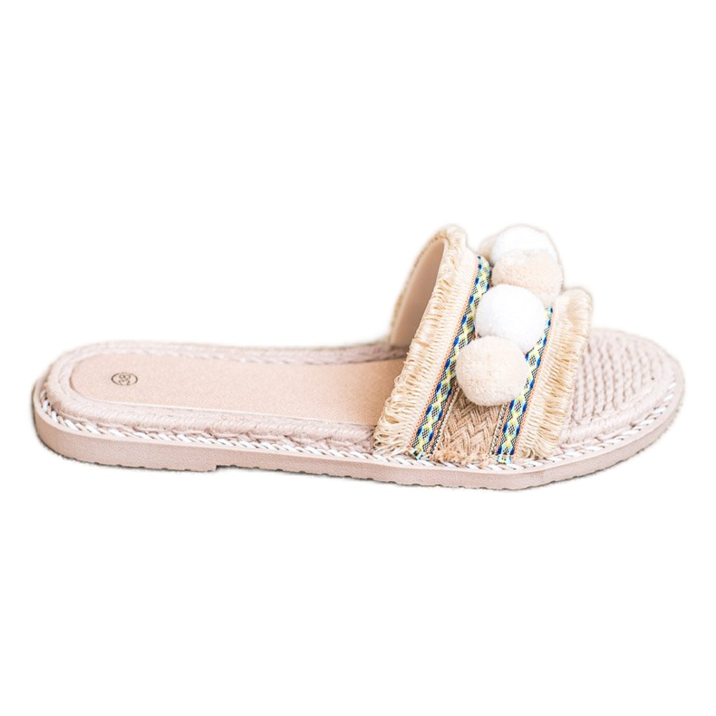 SHELOVET Tofflor Med Pompoms brun