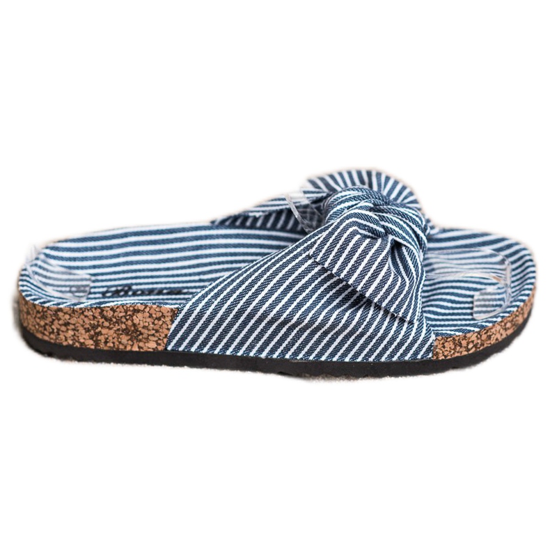 Bona Tofflor Med Randig Rosett vit blå