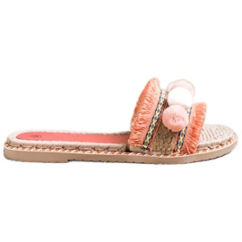 SHELOVET Tofflor med pomponger orange