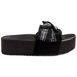 SHELOVET Mode tofflor med rosett svart