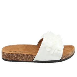 Vita kork tofflor med blommor 620-73 Vit