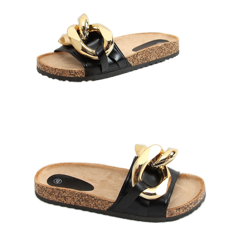 Svarta Tofflor med en tjock kedja svart CK201 Svart