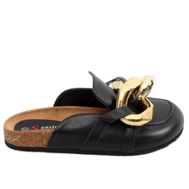 Svarta T397 Svarta tofflor med en tjock kedja