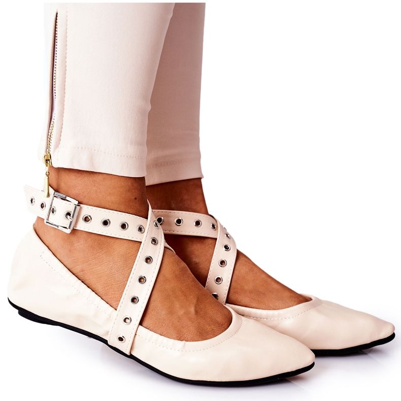 Hopfällbara läderballerinor Lu Boo Beige