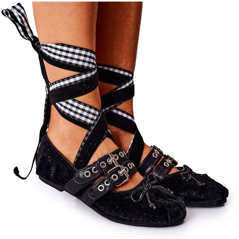 Tied Velour Lu Boo Black Ballerinas svart