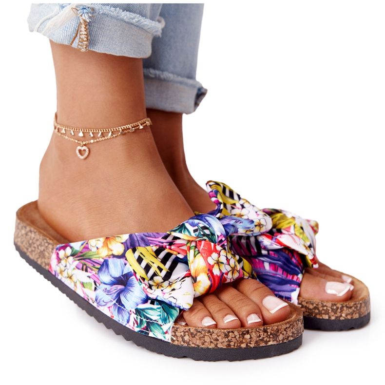 PS1 Flip Flops På Vit Cork Sole Med Wendy Blommor mångfärgad