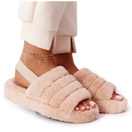 PS1 Päls tofflor på beige snöflinga plattform