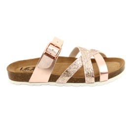 IZZI Kvinnors metalliska flip-flops-rosa gyllene guld