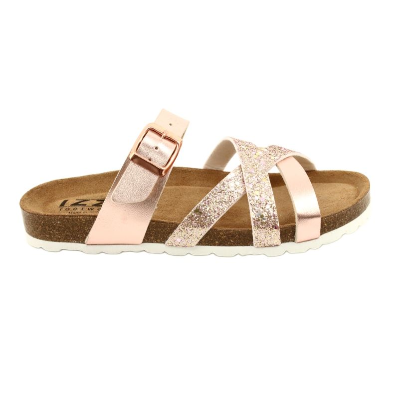 IZZI Kvinnors metalliska flip-flops-rosa gyllene guld