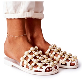 Gummitofflor med pärlor Lu Boo Beige