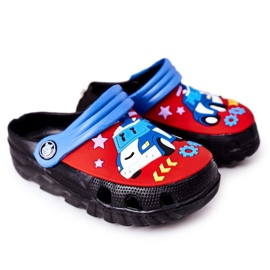 Barn skum tofflor Crocs Black Blue Oscar svart röd blå