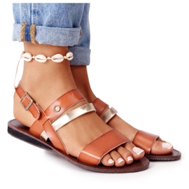 PE1 Platt sandaler för kvinnor, brun och guld Doris gyllene