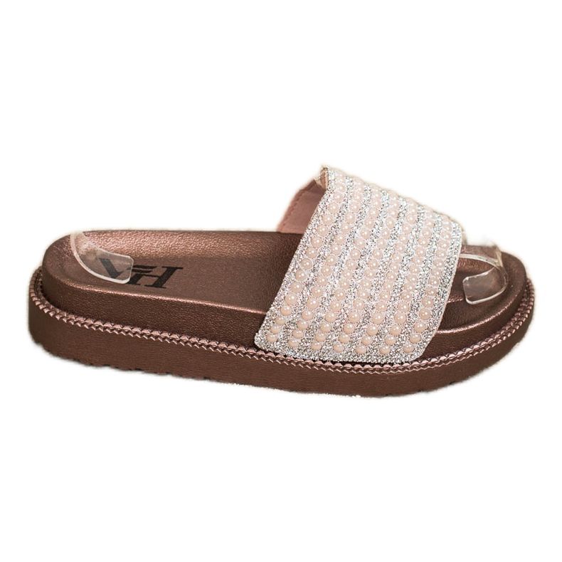 SHELOVET Tofflor På Plattformen Med Cubic Zirconia beige gyllene