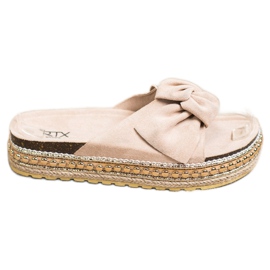 SHELOVET Espadrilles tofflor med rosett beige