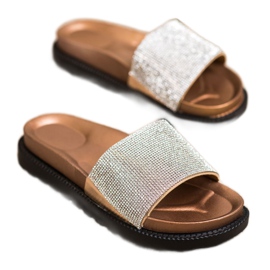 Kayla Bekväma tofflor med cubic zirconia beige gyllene