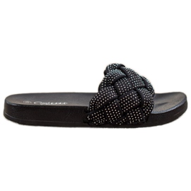 Groto Gogo Textil tofflor med kristaller svart