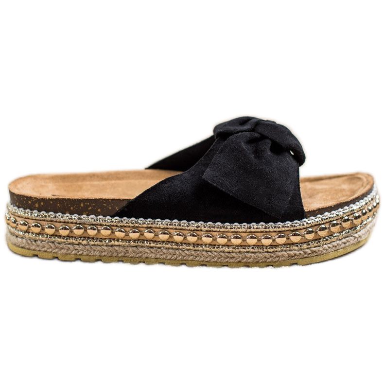 SHELOVET Espadrilles tofflor med rosett svart