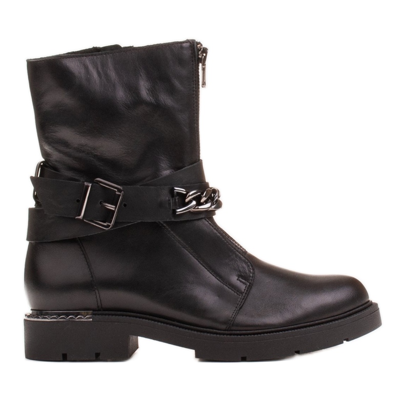 Marco Shoes Stövletter i läder med kedja, spänne och dragkedja. Fångare svart