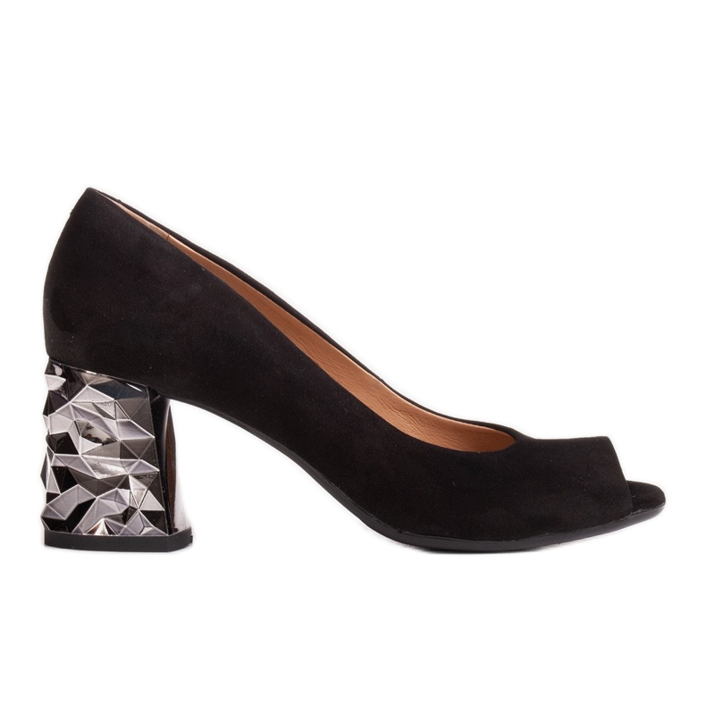 Marco Shoes Svart mocka pumps med en 3D metallisk häl