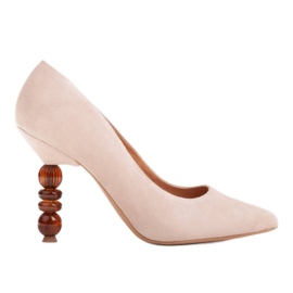 Marco Shoes Beige mocka klackar med stenar