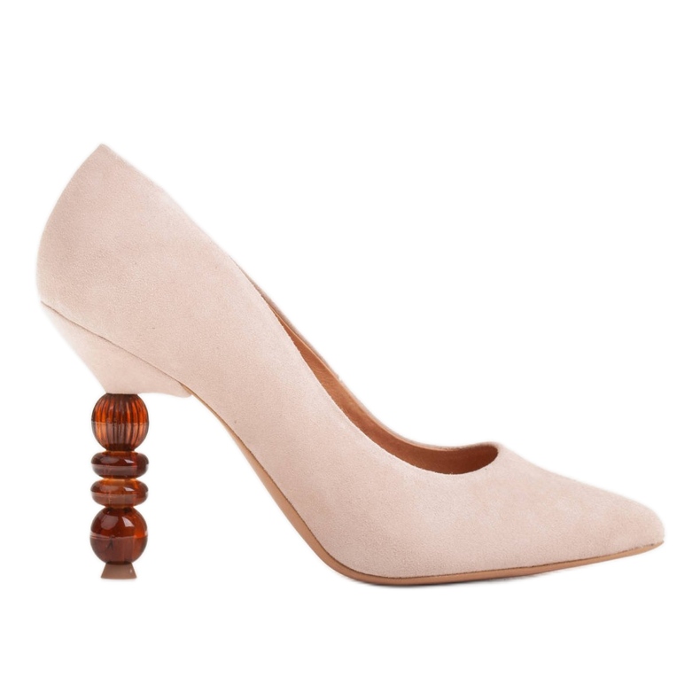 Marco Shoes Beige mocka klackar med stenar